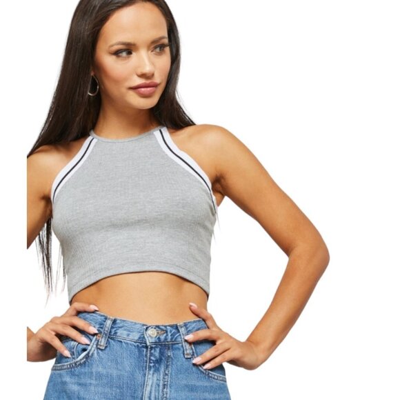 Topshop Contrast Trim Cropped Tank Top - Picture 1 of 7